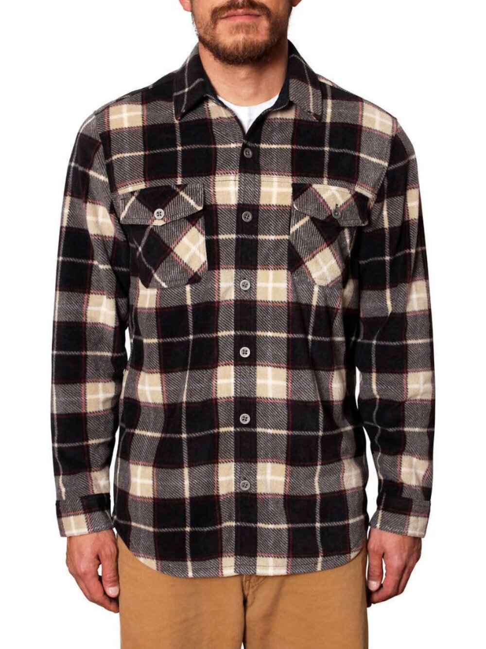 Freedom Foundry Men's Lightweight Fleece Shirt Black Tan Plaid XXL NWT
